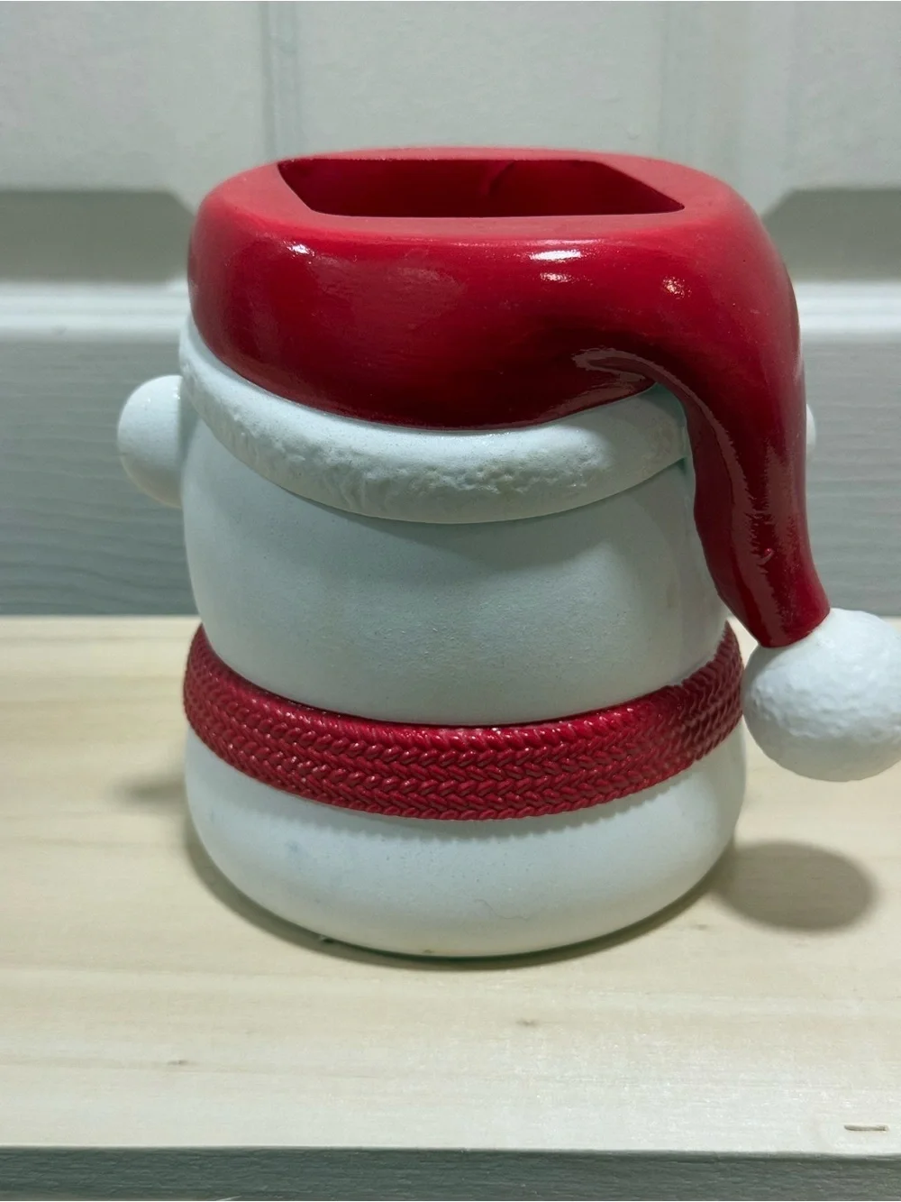 Bath & Body Works White Polar Bear hand soap Holder with Red Hat and Scarf